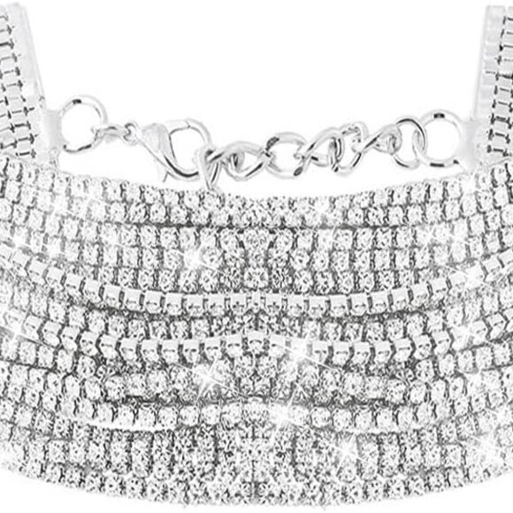 Jewelry - Rhinestone Choker Necklace Multi Layered Chain Crystal Diamond Statement Necklac